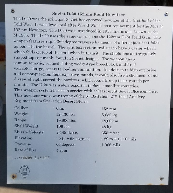 Soviet D-20 152mm Field Howitzer Marker image. Click for full size.