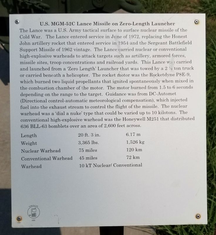 U.S. MGM-52C Lance Missile on Zero-Length Launcher Marker image. Click for full size.