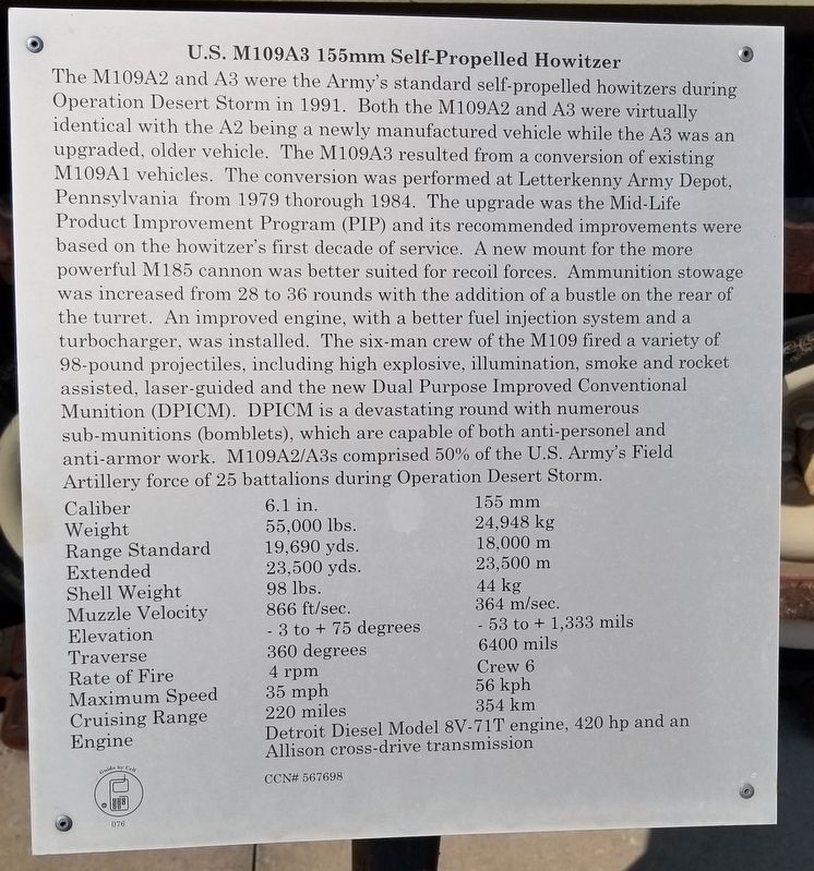 U.S. M109A3 155mm Self-Propelled Howitzer Marker image. Click for full size.