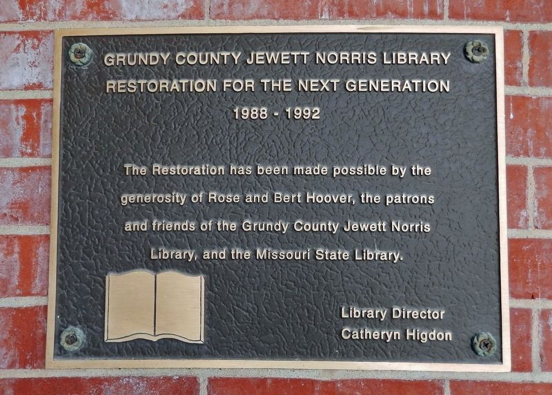 Grundy County Jewett Norris Library Restoration Marker image. Click for full size.