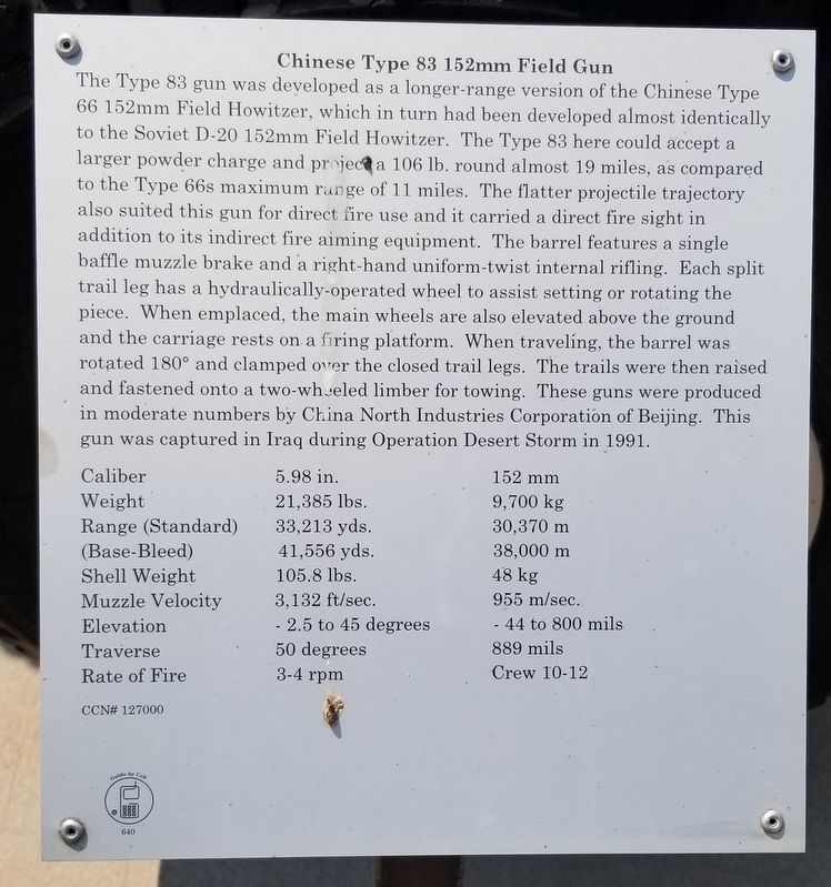 Chinese Type 83 152mm Field Gun Marker image. Click for full size.