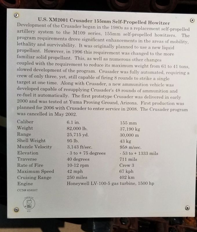 U.S. XM2001 Crusader 155mm Self-Propelled Howitzer Marker. Click for full size. U.S. XM2001 Crusader 155mm Self-Propelled Howitzer Marker image. Click for full size.