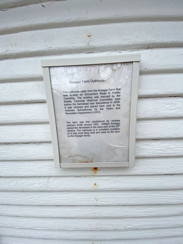 Kreager Farm Outhouse Marker. Click for full size. Kreager Farm Outhouse Marker image. Click for full size.
