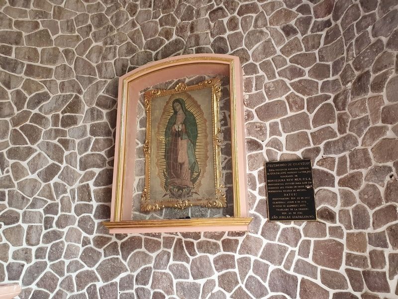 Montezuma, New Mexico Seminary Marker and image of the Guadalupana image, Touch for more information