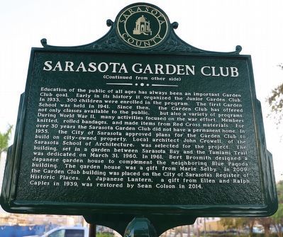 Sarasota Garden Club Marker, Side Two image. Click for full size.