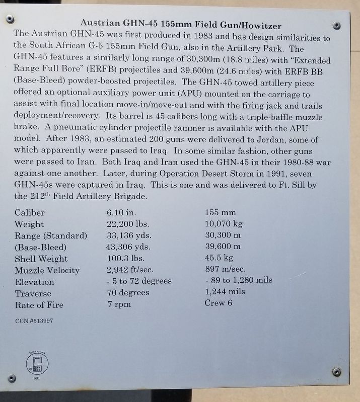 Austrian GHN-45 155mm Field Gun/Howitzer Marker image. Click for full size.