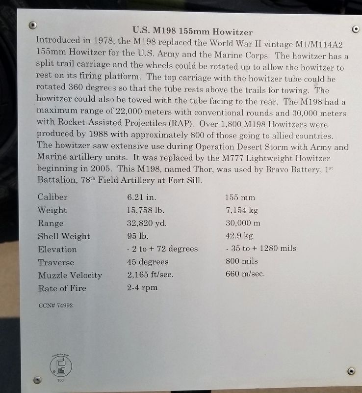 U.S. M198 155mm Howitzer Marker image. Click for full size.
