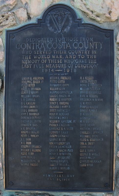 Contra Costa County World War I Memorial Marker image. Click for full size.