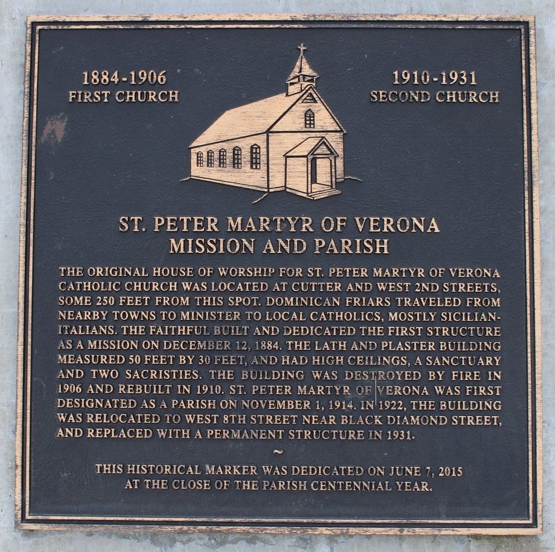 St. Peter Martyr of Verona Mission and Parish Marker. Click for full size. St. Peter Martyr of Verona Mission and Parish Marker image. Click for full size.