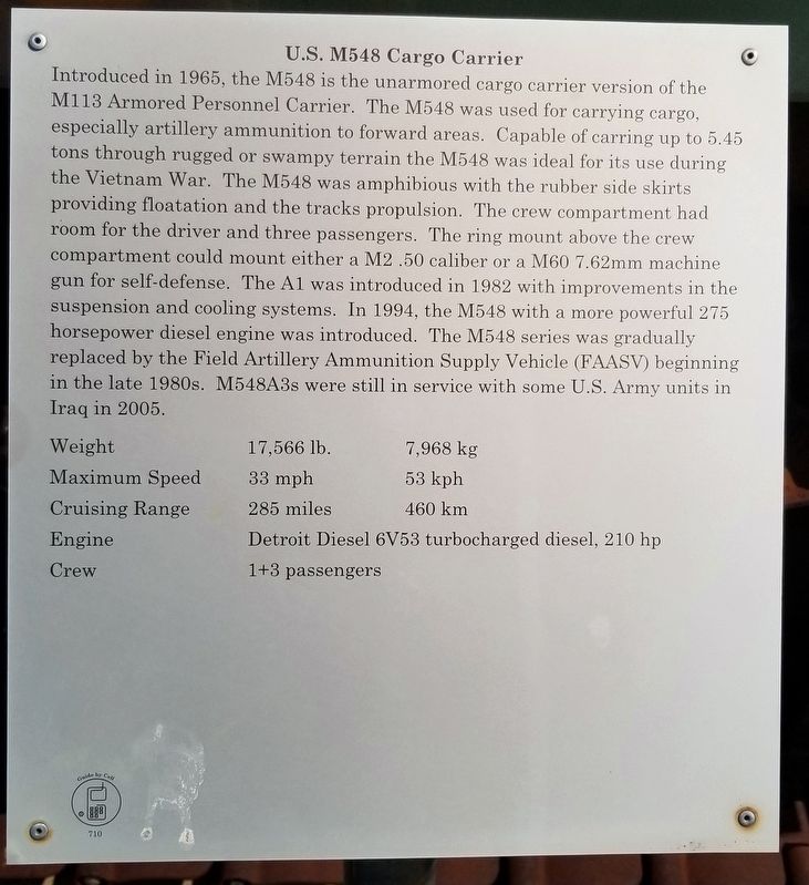 U.S. M548 Cargo Carrier Marker. Click for full size. U.S. M548 Cargo Carrier Marker image. Click for full size.