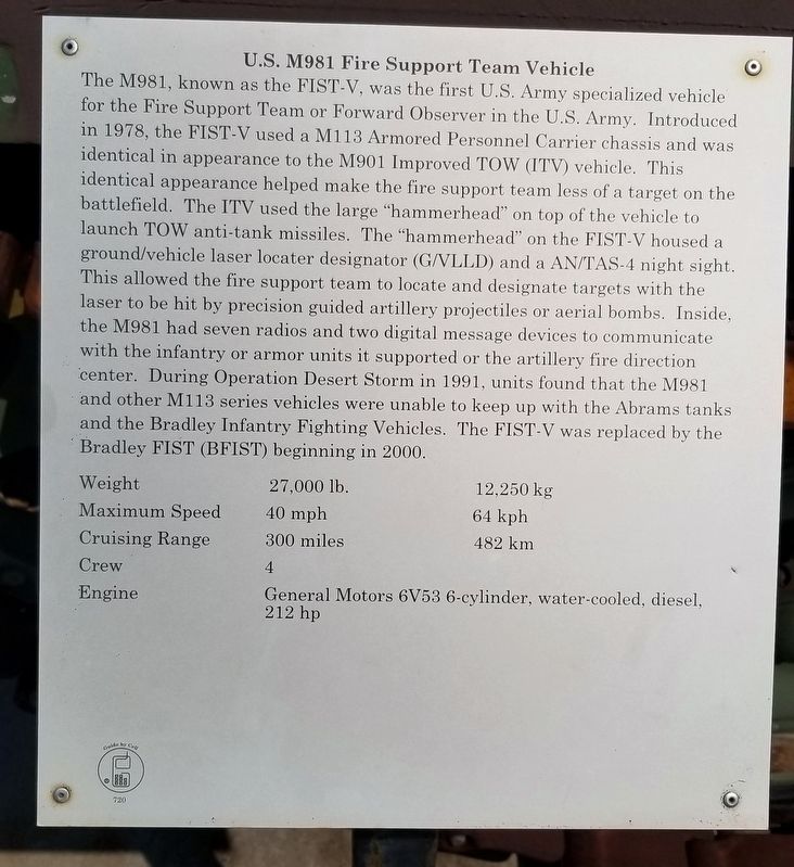 U.S. M981 Fire Support Team Vehicle Marker image. Click for full size.