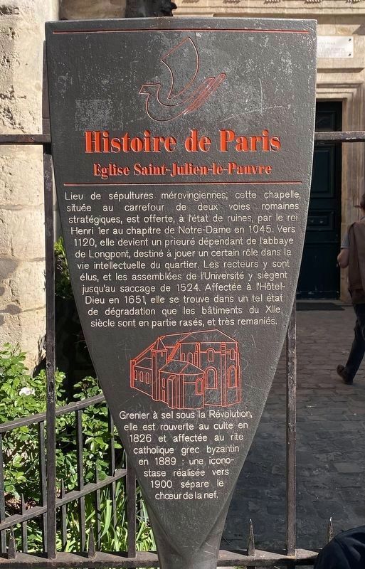 Eglise Saint-Julien-le-Pauvre Marker. Click for full size. Eglise Saint-Julien-le-Pauvre Marker image. Click for full size.