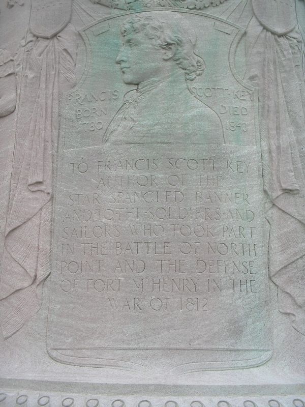 Francis Scott Key Medallion, on the base of the monument. image. Click for full size.