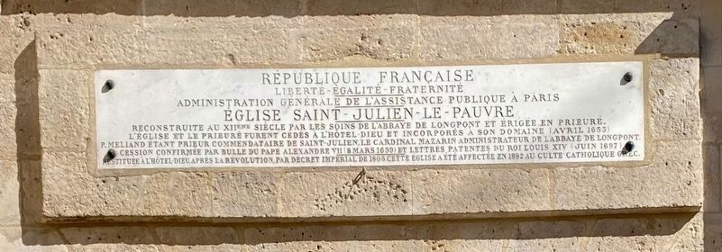 Eglise Saint-Julien-le-Pauvre Marker. Click for full size. Eglise Saint-Julien-le-Pauvre Marker image. Click for full size.