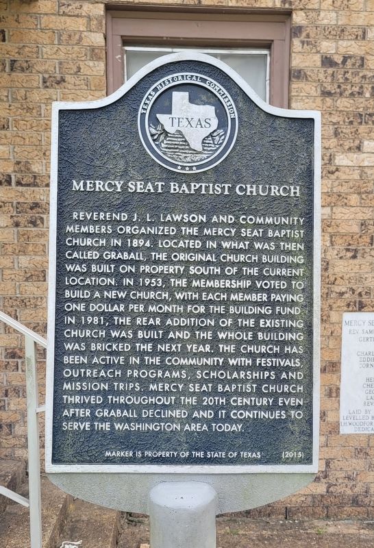 Mercy Seat Baptist Church Marker image. Click for full size.