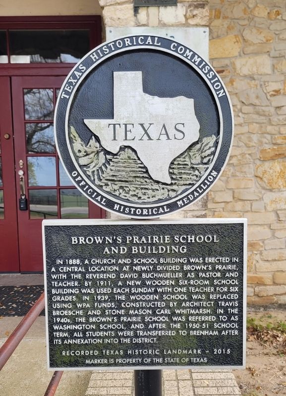 Brown's Prairie School and Building Marker image. Click for full size.