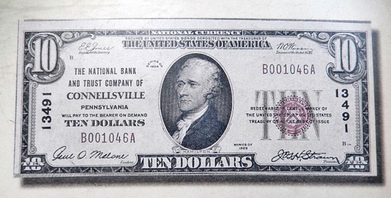 Marker detail: Currency printed in Connellsville. Click for full size. Marker detail: Currency printed in Connellsville image. Click for full size.