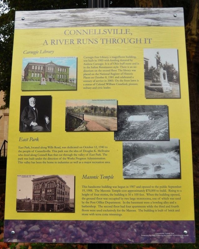 Connellsville, A River Runs Through It Marker. Click for full size. Connellsville, A River Runs Through It Marker image. Click for full size.
