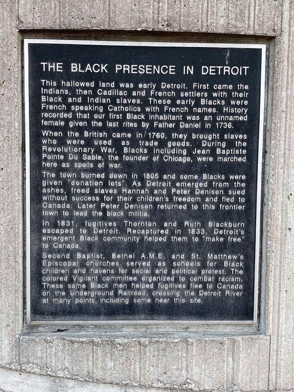 The Black Presence in Detroit Marker. Click for full size. The Black Presence in Detroit Marker image. Click for full size.