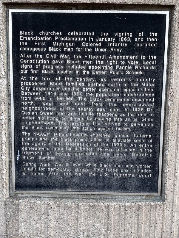 The Black Presence in Detroit Marker. Click for full size. The Black Presence in Detroit Marker image. Click for full size.