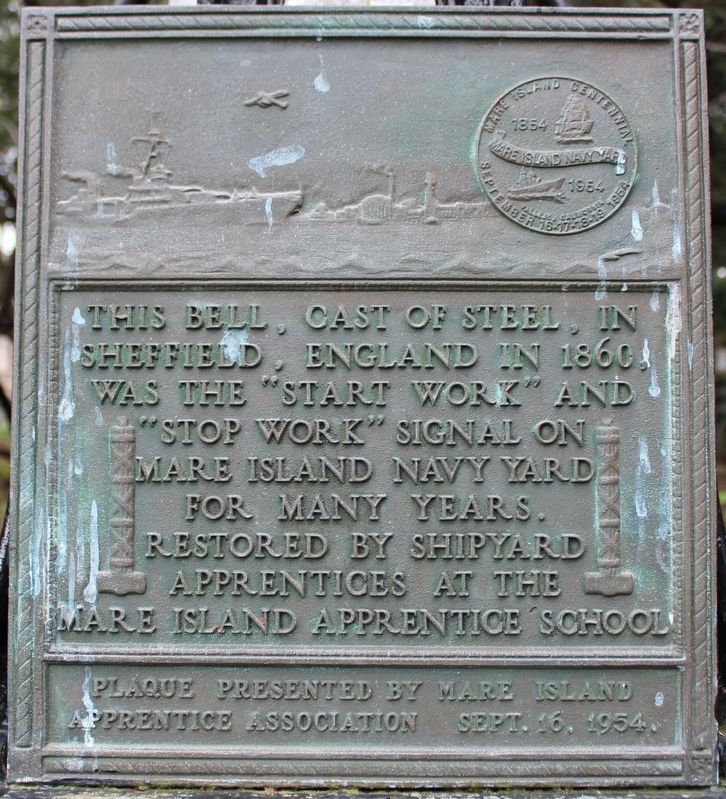 Mare Island Navy Yard Work Bell Marker image. Click for full size.
