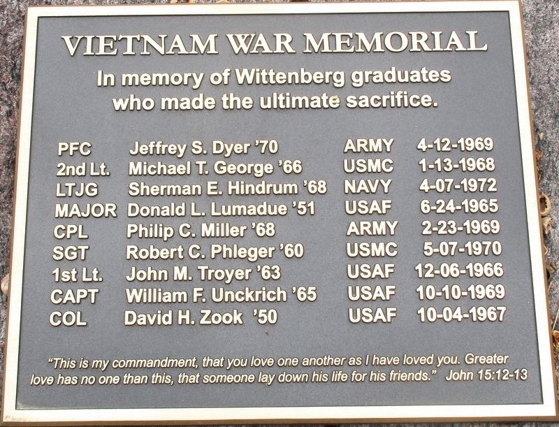 Wittenberg Vietnam War Memorial. Click for full size. Wittenberg Vietnam War Memorial image. Click for full size.