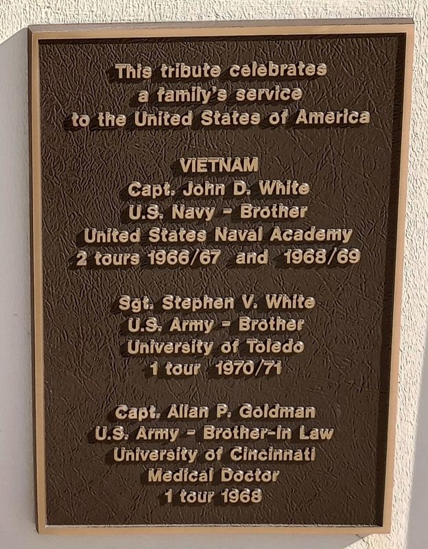 This tribute celebrates a family's service to the United States of America Marker image. Click for full size.