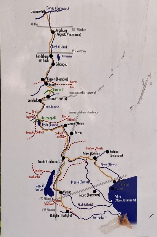 Marker inset: route of the Via Claudia Augusta image. Click for full size.