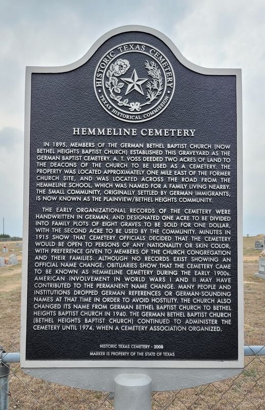 Hemmeline Cemetery Marker image. Click for full size.
