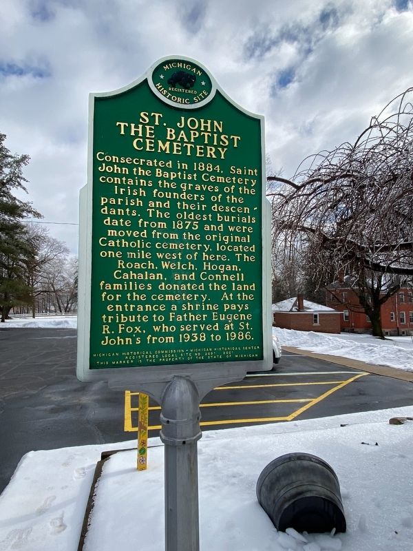 St. John the Baptist Cemetery side of marker. Click for full size. St. John the Baptist Cemetery side of marker image. Click for full size.