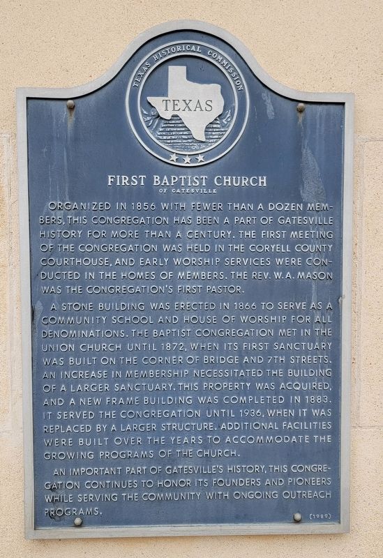 First Baptist Church of Gatesville Marker image. Click for full size.