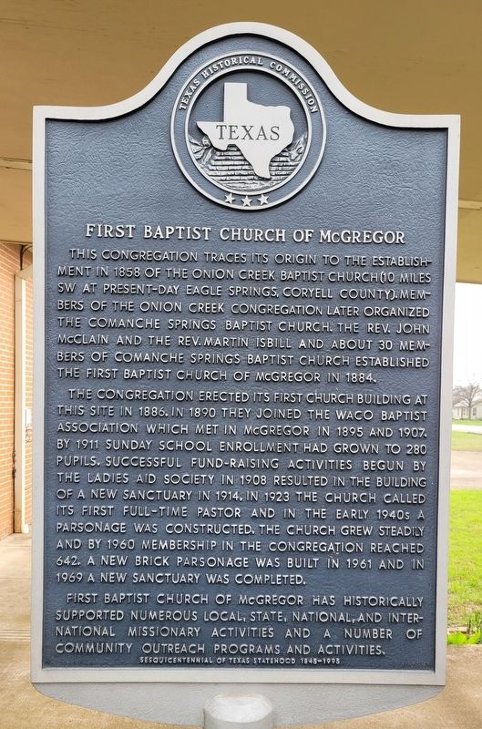 First Baptist Church of McGregor Marker image. Click for full size.
