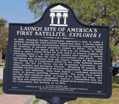 Launch Site of America's First Satellite, <i>Explorer I</i> Marker (side 1) image. Click for full size.