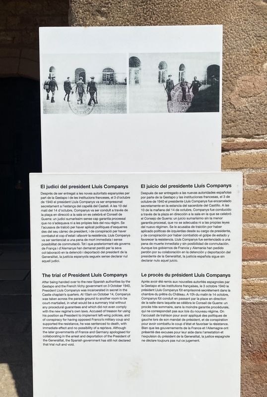 El juidici del President Lluís Companys / The Trial of President Lluís Companys Marker. Click for full size. El juidici del President Lluís Companys / The Trial of President Lluís Companys Marker image. Click for full size.
