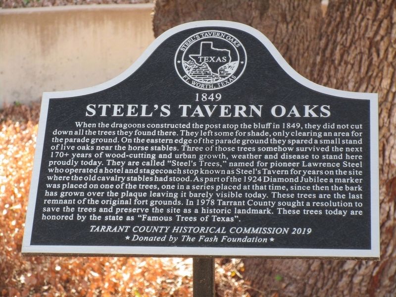Steel's Tavern Oaks plaque image. Click for full size.