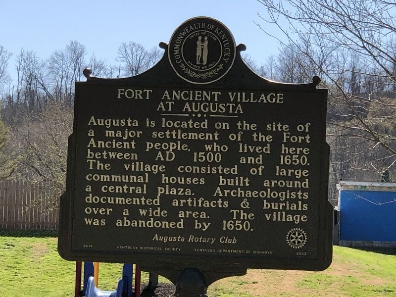 Fort Ancient Village at Augusta / Who Were Fort Ancient People? side of marker image. Click for full size.