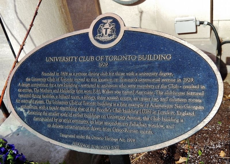 University Club of Toronto Building Marker image. Click for full size.