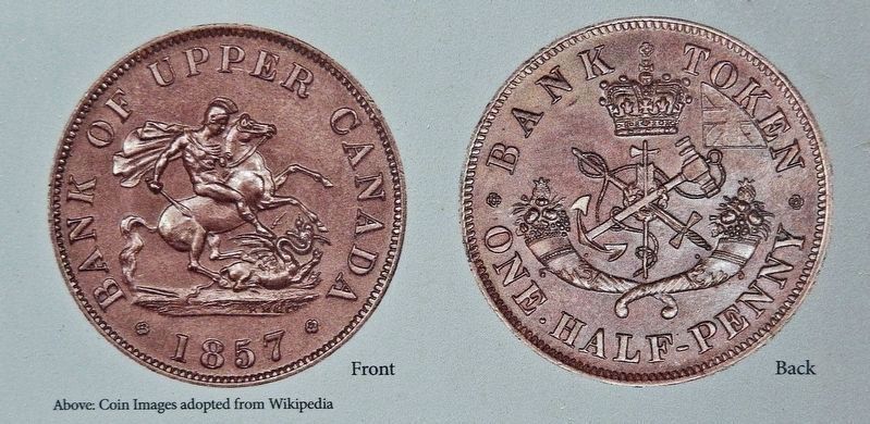 Marker detail: Bank of Upper Canada half-penny token, 1857 image. Click for full size.