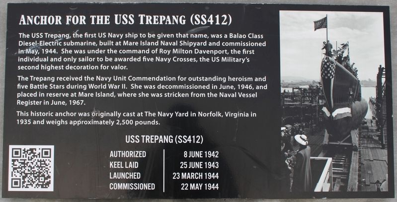 Anchor for the USS TREPANG (SS412) Marker. Click for full size. Anchor for the USS TREPANG (SS412) Marker image. Click for full size.