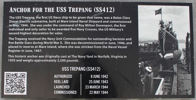 Anchor for the USS TREPANG (SS412) Marker image. Click for full size.