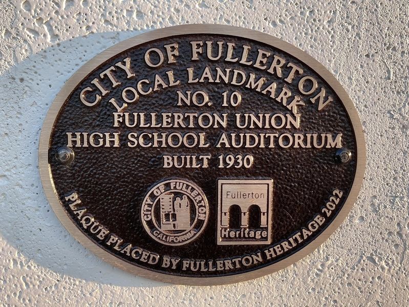 Fullerton Union High School Auditorium Marker image. Click for full size.