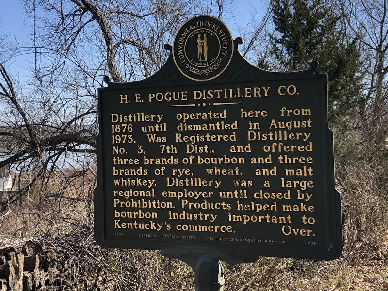 H. E. Pogue Distillery Co. side of marker image. Click for full size.