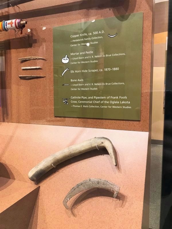 500 A.D. Copper Knife <i>(bottom)</i> on exhibit at the Center for Western Studies in Sioux Falls image. Click for full size.