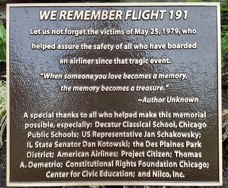 American Airlines Flight 191 Memorial Marker image. Click for full size.