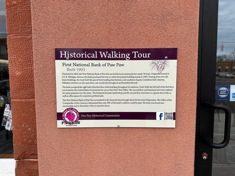 First National Bank of Paw Paw Marker. Click for full size. First National Bank of Paw Paw Marker image. Click for full size.