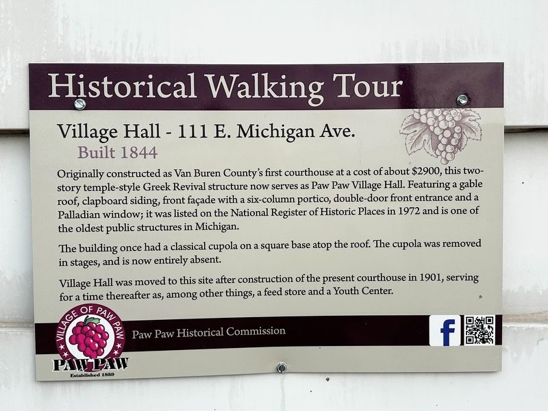 Village Hall - 111 E. Michigan Ave. Marker. Click for full size. Village Hall - 111 E. Michigan Ave. Marker image. Click for full size.