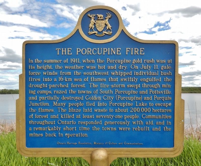 The Porcupine Fire Marker (<i>west side  English</i>) image. Click for full size.