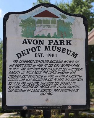 Avon Park Depot Museum Marker. Click for full size. Avon Park Depot Museum Marker image. Click for full size.