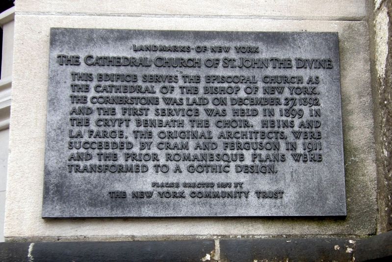 The Cathedral Church of St. John the Divine plaque image. Click for full size.