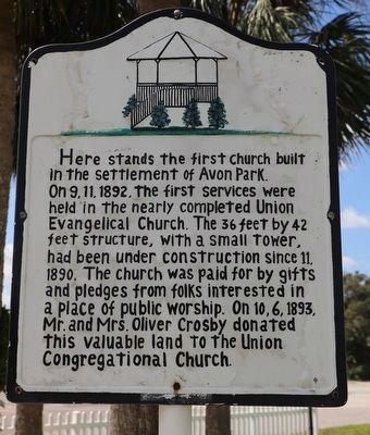 First Church in Avon Park Marker. Click for full size. First Church in Avon Park Marker image. Click for full size.